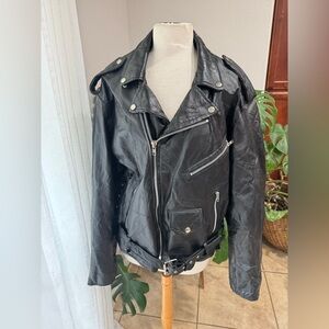 Rebel Ryder Genuine Leather Moto Jacket Men’s L — Black, Belted, Side-Laced‎